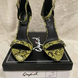 Qupid snakeskin print heels strap heels stiletto faux snake skin